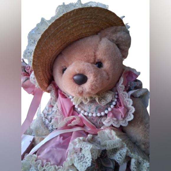 Vintage 1980s Bearly People Teady Floral Pink Victorian Elegance